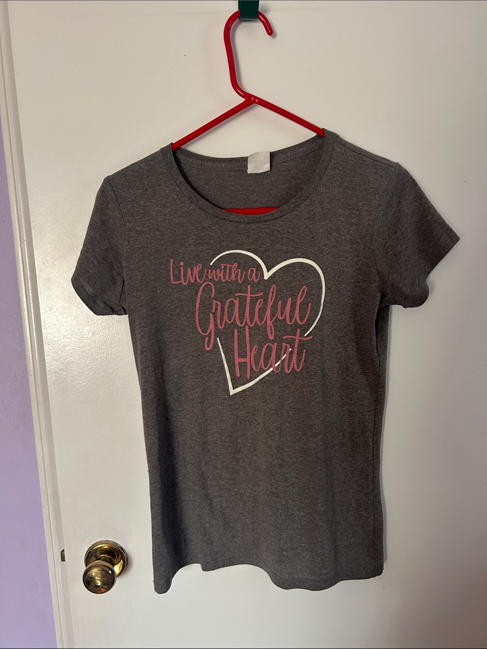 Gray Graphic Tee with Pink & White Heart Script